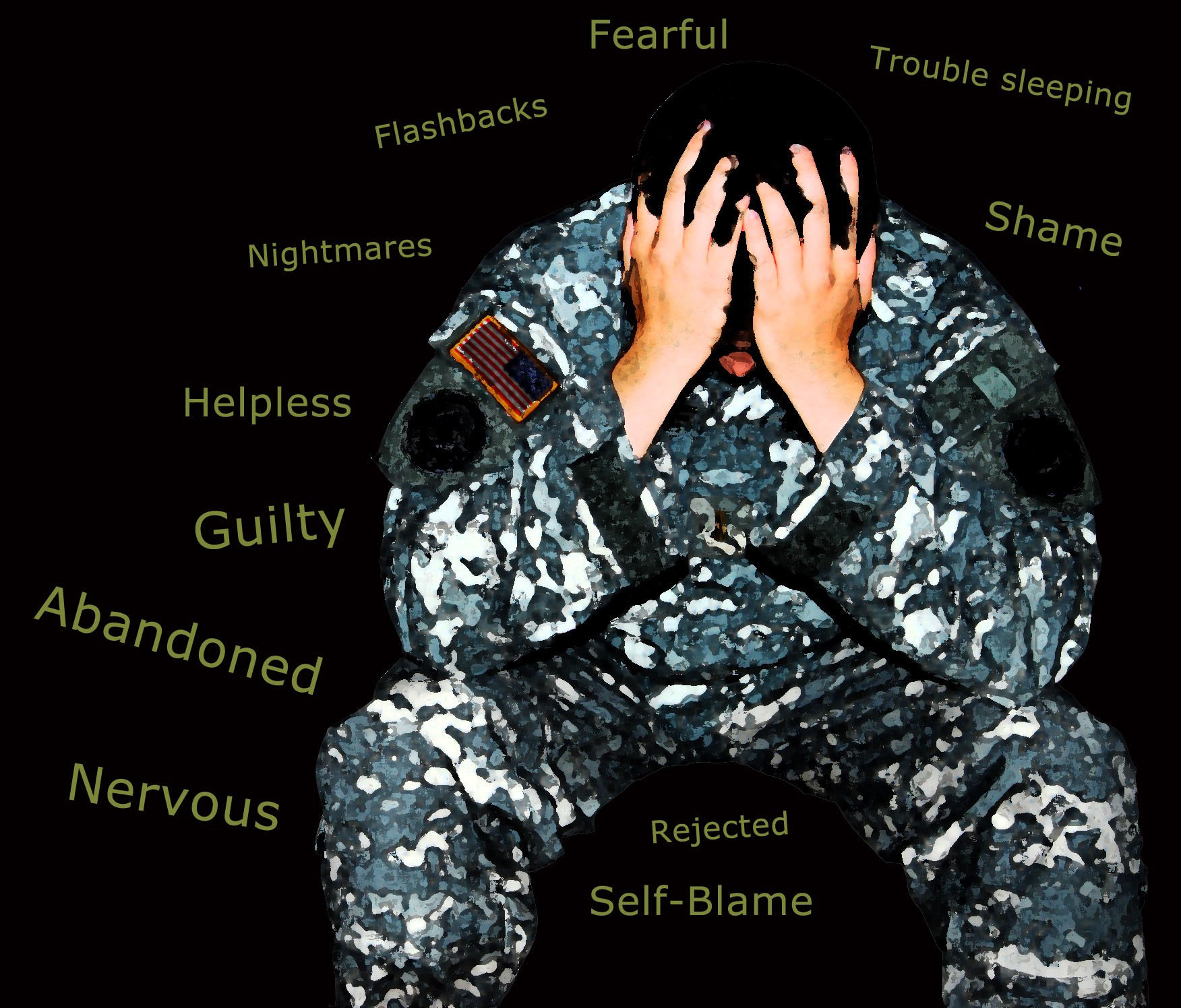Veteran feeling symptoms: guilt, shame, fear, nightmares